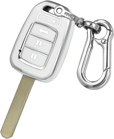 حافظة غطاء مفتاح Honda Key fob مع سلسلة مفاتيح، غطاء/جلد مفتاح حماية ناعم من مادة TPU، 4 أزرار متوافقة مع ملحقات السيارة الرئيسية Accord Civic CR-V LX (أبيض فضي) in Kuwait