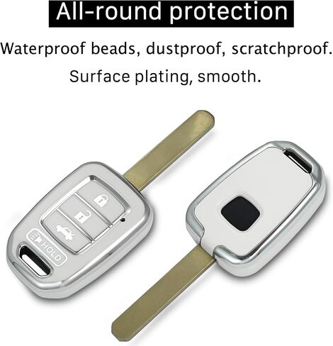 حافظة غطاء مفتاح Honda Key fob مع سلسلة مفاتيح، غطاء/جلد مفتاح حماية ناعم من مادة TPU، 4 أزرار متوافقة مع ملحقات السيارة الرئيسية Accord Civic CR-V LX (أبيض فضي) in Kuwait