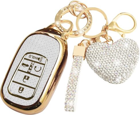 Key Fob Cover with Diamond Keychain, Car Key Shell for Women, Compatible with Honda 2023 2024 Accord Civic HRV CRV Pilot Smart Remote Key Protector (5 Buttons-Pink Heart) in Saudi Arabia