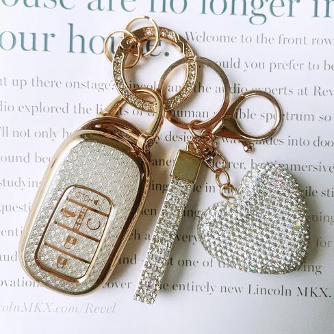 Key Fob Cover with Diamond Keychain, Car Key Shell for Women, Compatible with Honda 2023 2024 Accord Civic HRV CRV Pilot Smart Remote Key Protector (5 Buttons-Pink Heart) in Saudi Arabia
