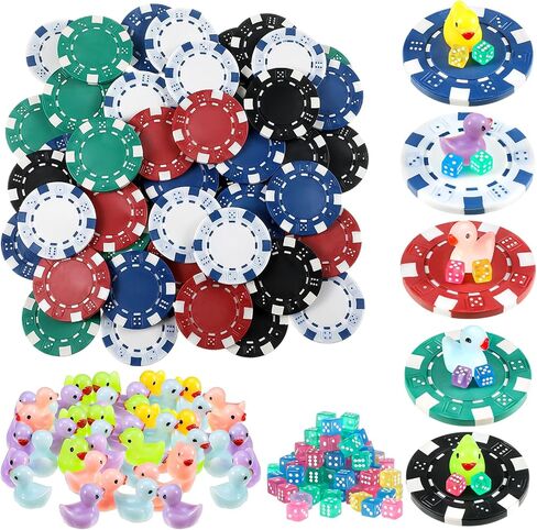 مجموعة ألعاب البط المكونة من 200 قطعة تتضمن 50 بطة صغيرة صغيرة و100 نرد صغير و50 شريحة بوكر للنساء والرجال كروز كرنفال النرد ألعاب البط لوازم الحفلات in Kuwait