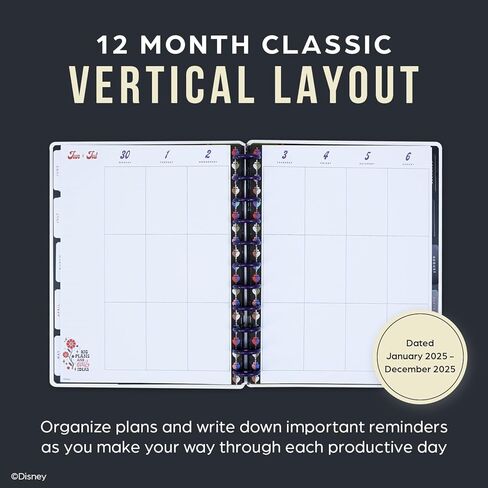 مخطط سعيد من ديزني على شكل قرص لمدة 12 شهرًا، من يناير إلى ديسمبر. 2025 مخطط يومي وأسبوعي وشهري، حجم كبير، تخطيط عمودي، ديزني الخير مقابل الشر، 12 مقسم، 8.5 × 11 بوصة in Kuwait
