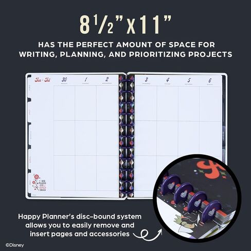 مخطط سعيد من ديزني على شكل قرص لمدة 12 شهرًا، من يناير إلى ديسمبر. 2025 مخطط يومي وأسبوعي وشهري، حجم كبير، تخطيط عمودي، ديزني الخير مقابل الشر، 12 مقسم، 8.5 × 11 بوصة in Kuwait