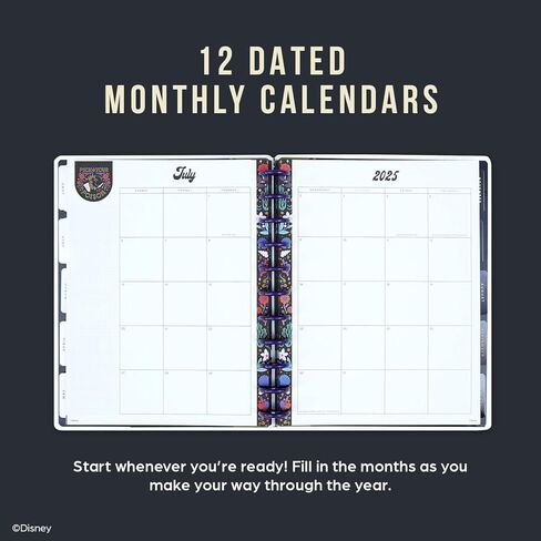 مخطط سعيد من ديزني على شكل قرص لمدة 12 شهرًا، من يناير إلى ديسمبر. 2025 مخطط يومي وأسبوعي وشهري، حجم كبير، تخطيط عمودي، ديزني الخير مقابل الشر، 12 مقسم، 8.5 × 11 بوصة in Kuwait