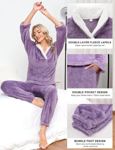 Yusongirl Fleece Womens Pajamas Set Fuzzy Pajamas Winter Pyjama Warm Loungewear Pjs Fluffy Pj Set Long Sleeve Sleepwear in Saudi Arabia