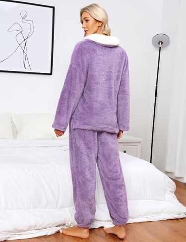 Yusongirl Fleece Womens Pajamas Set Fuzzy Pajamas Winter Pyjama Warm Loungewear Pjs Fluffy Pj Set Long Sleeve Sleepwear in Saudi Arabia