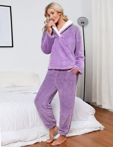 Yusongirl Fleece Womens Pajamas Set Fuzzy Pajamas Winter Pyjama Warm Loungewear Pjs Fluffy Pj Set Long Sleeve Sleepwear in Saudi Arabia