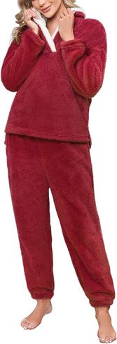 Yusongirl Fleece Womens Pajamas Set Fuzzy Pajamas Winter Pyjama Warm Loungewear Pjs Fluffy Pj Set Long Sleeve Sleepwear in Saudi Arabia