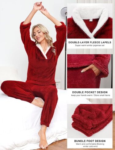 Yusongirl Fleece Womens Pajamas Set Fuzzy Pajamas Winter Pyjama Warm Loungewear Pjs Fluffy Pj Set Long Sleeve Sleepwear in Saudi Arabia