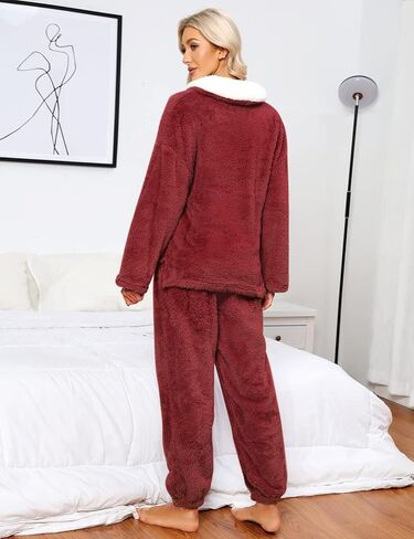 Yusongirl Fleece Womens Pajamas Set Fuzzy Pajamas Winter Pyjama Warm Loungewear Pjs Fluffy Pj Set Long Sleeve Sleepwear in Saudi Arabia