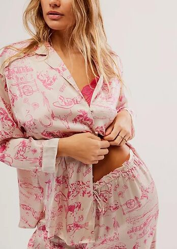 المرأة الحرير الساتان الأزهار منامة 2 قطعة واسعة الساق بنطلون طويل وواسع Pjs كم طويل زر أسفل Coquette بيجامة قميص مجموعة in Kuwait