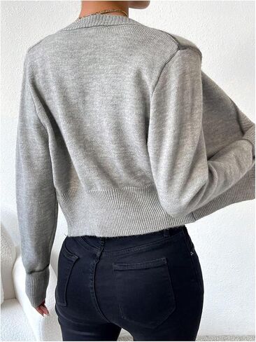 GORGLITTER Women's Contrast Piping Button Down Crop Cardigan Long Sleeve Crewneck Knit Top in Saudi Arabia