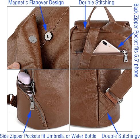 حقيبة ظهر نسائية من UTO مصنوعة من جلد البولي يوريثان المغسول بسعة كبيرة وحقيبة كتف سوداء in Kuwait