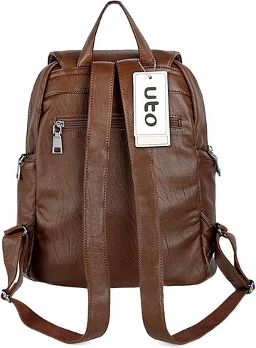 حقيبة ظهر نسائية من UTO مصنوعة من جلد البولي يوريثان المغسول بسعة كبيرة وحقيبة كتف سوداء in Kuwait