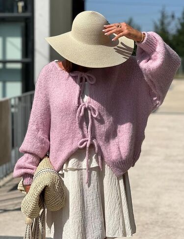 Wyeysyt المرأة التعادل الجبهة القوس سترة البلوزات المتضخم مكتنزة سترة متماسكة طويلة الأكمام مفتوحة الجبهة فضفاضة تريكو القوس القمم in Kuwait