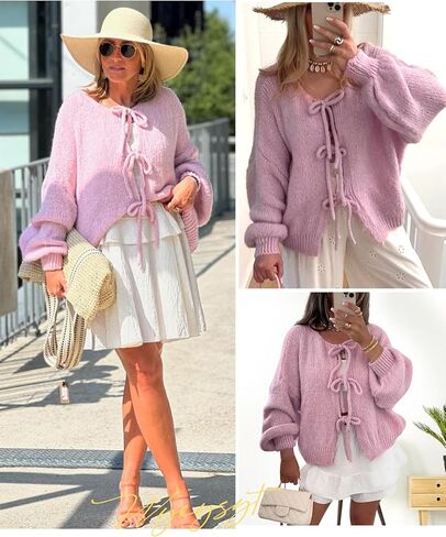 Wyeysyt المرأة التعادل الجبهة القوس سترة البلوزات المتضخم مكتنزة سترة متماسكة طويلة الأكمام مفتوحة الجبهة فضفاضة تريكو القوس القمم in Kuwait