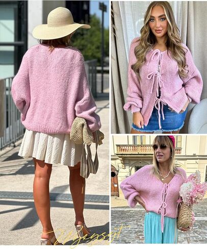 Wyeysyt المرأة التعادل الجبهة القوس سترة البلوزات المتضخم مكتنزة سترة متماسكة طويلة الأكمام مفتوحة الجبهة فضفاضة تريكو القوس القمم in Kuwait