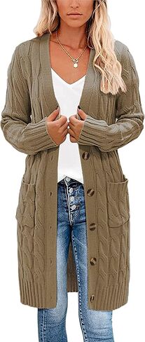 kinstell Womens Cable Knit Open Front Long Cardigan Sweaters Button Down Loose Long Sleeve Outerwear with Pockets in Saudi Arabia