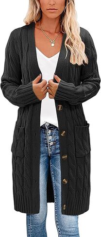 kinstell Womens Cable Knit Open Front Long Cardigan Sweaters Button Down Loose Long Sleeve Outerwear with Pockets in Saudi Arabia