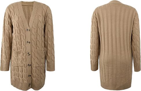 kinstell Womens Cable Knit Open Front Long Cardigan Sweaters Button Down Loose Long Sleeve Outerwear with Pockets in Saudi Arabia