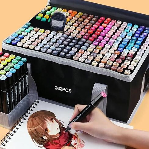 Simpleoa 262 Alcohol Markers for Kids, Artist Graphic Markers Dual Tip Art Markers for Drawing Coloring Marking Out Card Making, Student, Beginner Toddler, Beginners in Kuwait