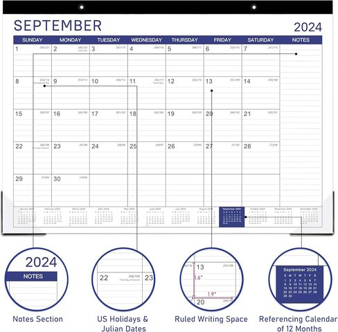 تقويم مكتب 2024 - تقويم مكتب 2024، يناير 2024 - ديسمبر 2024، 17 بوصة × 12 بوصة، تقويم مكتب/جدار 12 شهرًا 2 في 1، ورق سميك مع واقيات زوايا، كتل كبيرة مسطرة - أزرق in Saudi Arabia