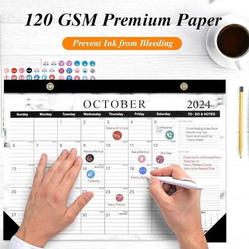 Tobeape® 2024-2025 Desk Calendar with Planner Stickers, Large Monthly Pages 17 x 12 inches Wall Calendar Daily Planner, Hanging 20 months Runs from Now Through December 2025 in Kuwait