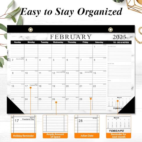 Tobeape® 2024-2025 Desk Calendar with Planner Stickers, Large Monthly Pages 17 x 12 inches Wall Calendar Daily Planner, Hanging 20 months Runs from Now Through December 2025 in Kuwait