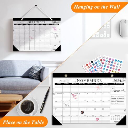 Tobeape® 2024-2025 Desk Calendar with Planner Stickers, Large Monthly Pages 17 x 12 inches Wall Calendar Daily Planner, Hanging 20 months Runs from Now Through December 2025 in Kuwait