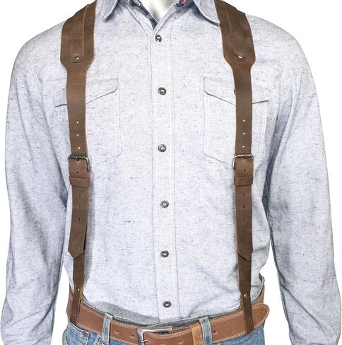 Hide & Groom, Riveted Suspenders with Adjustable Size Straps, Handmade from Full Grain Leather - Bourbon Brown, Bourbon Brown, Unique in Saudi Arabia