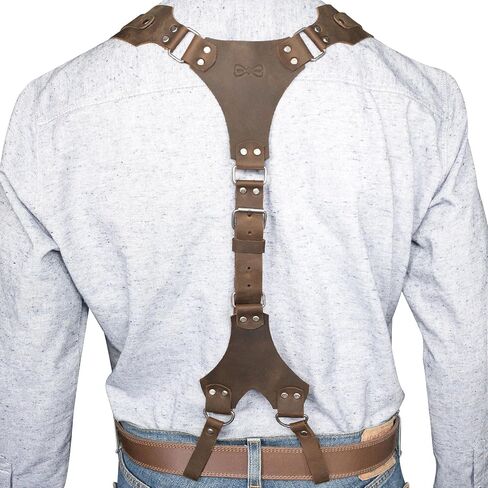 Hide & Groom, Riveted Suspenders with Adjustable Size Straps, Handmade from Full Grain Leather - Bourbon Brown, Bourbon Brown, Unique in Saudi Arabia