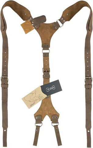Hide & Groom, Riveted Suspenders with Adjustable Size Straps, Handmade from Full Grain Leather - Bourbon Brown, Bourbon Brown, Unique in Saudi Arabia
