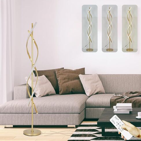 61" LED Floor Lamp for Living Room, 40W 3 Colors Stepless Dimmable and Color-Changing Bright Floor Standing Lamp,Unique Spiral Floor Tall Lamp for Bedroom Office with Remote (Black) in Saudi Arabia