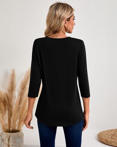 Riyiper 3 Pack Women's V Neck Button Tops 3/4 Sleeve Fitted Casual Popover Shirt Dressy Basic Shirt in Kuwait