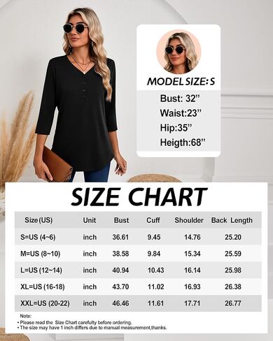 Riyiper 3 Pack Women's V Neck Button Tops 3/4 Sleeve Fitted Casual Popover Shirt Dressy Basic Shirt in Kuwait