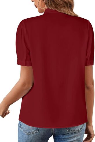 Rooscier Women's Bow Tie Neck Short Sleeve Elegant Office Workwear Blouse Shirt Tops in Kuwait