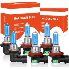 Fit For Honda Accord (2008-2015), 9005 H11 H11 High Performance Halogen Headlight Bulbs: High & Low Beam & Fog light Combo, 5000K Super Bright White Light, Plug and Play, Pack of 6
