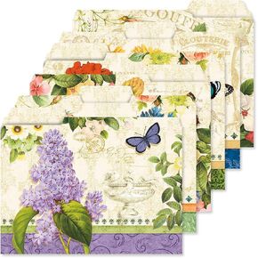 Grande Fleur File Folders - Set of 24 (6 Designs) 1/3 Cut Staggered Tabs, Letter-Size Designed Folders