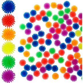 100 Pcs Spiky Hedge Balls, Multicolored Mini Porcupine Balls, Stress Relief Calming Sensory Balls, Soft Hand Exercise Tool Toy, Birthday Party Favor Prize for Kid Adult
