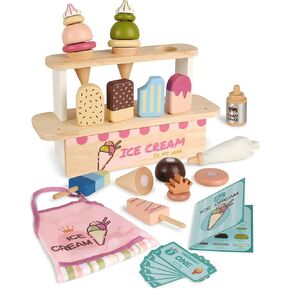 Ice Cream Toys for Toddlers 3-5, Wooden Ice Cream Stand for Kids, Popsicle Toys Ice Cream Set, Kids Ice Cream Shop Playset, Ice Cream Truck Toy Gift for Girl Boy 3 4 5 Years