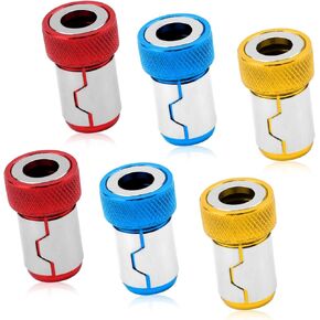 6pcs Screwdriver Head Magnetic Ring, Stainless Steel Magnet Screw Ring Tool Attachment Magnetizer Screw Detachable for 1/4in Hex Screwdriver and Power Bits