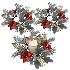 2 Pcs Christmas Candle Rings Wreaths Kitchen Cabinet Wreaths Pillar Garland Candle Ring Holder for Christmas Table Centerpiece Window Chair Wall Decor (Green)