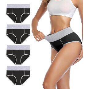 wirarpa Women's Cotton Underwear High Waist Breathable Briefs Soft Underpants Ladies Stretch Panties 4 Pack
