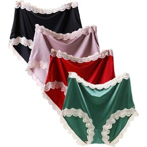 Colorful Star 4 Pack Women's Satin High Waist Full Coverage Briefs Panties Silky Underwear