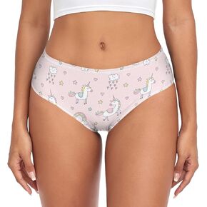 Women's Underwear Brief Breathable Soft Knickers Running Unicorn Eyes Closed on Pink Medium