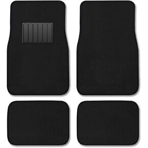 CarsCover Premium Quality Carpet Vehicle Floor Mats 4-Piece Black Carpet Vehicle Floor Mats with Vinyl Heel Pad Driver Passenger and Rear Floor Mats