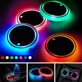LED Car Cup Holders with 7 Colors Changing USB Charging Mat Cup Pads LED Car Interior Atmosphere Lamp Trays with USB Cables for Car Vehicle Truck SUV Decoration (4 Pieces)