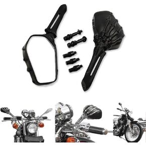 HTTMT MT333- Black Skull Mirror Compatible with Harley Heritage Sportster Dyna Glide Softail Kawasaki Ninja