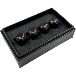 Eurosport Corvette C7 Logo Black Valve Stem Caps - Knurled