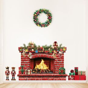Christmas Fireplace Bulletin Board Set Large Christmas Holiday Brick Chimney Background Christmas Wreath Nutcracker Cardboard Cutouts for Wall Xmas School Classroom Home Party Decoration